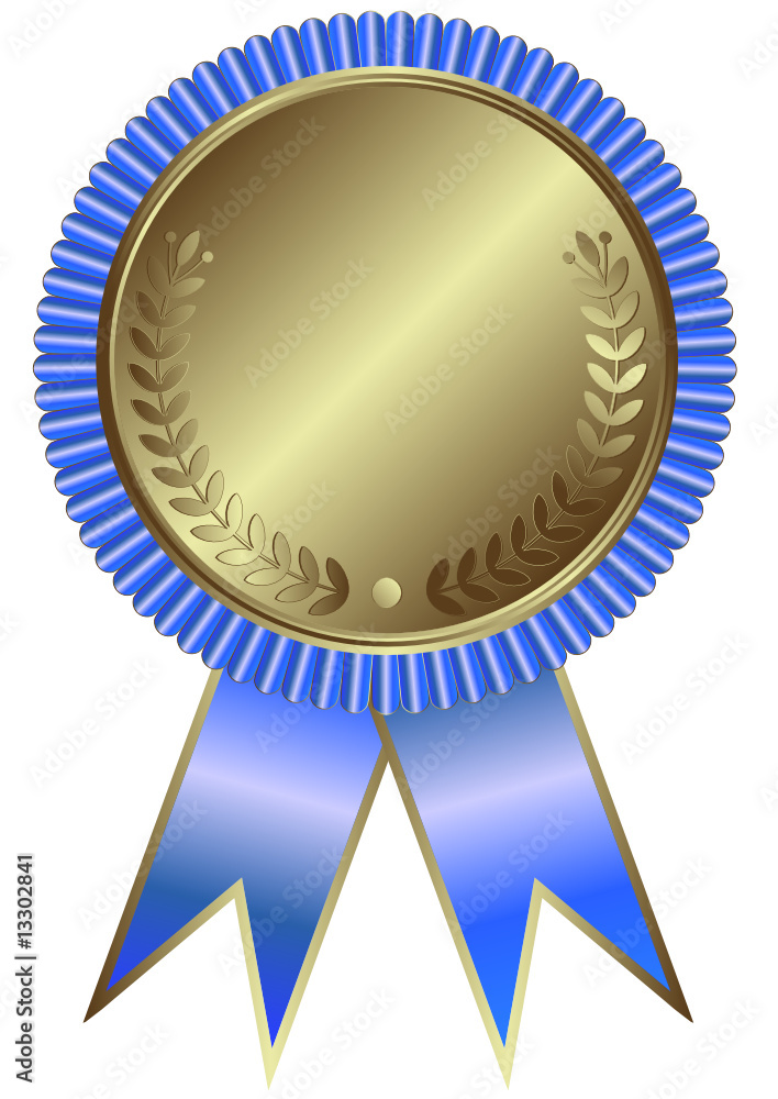 Silvery medal with blue ribbon on white background Silvery medal with blue ribbon on white background