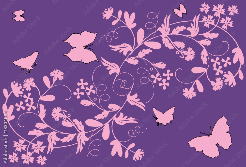 pink floral decoration on lilac background pink floral decoration on lilac background