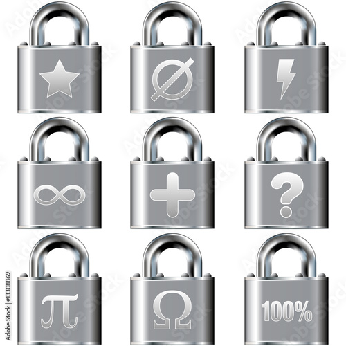 Math icons on vector lock button set