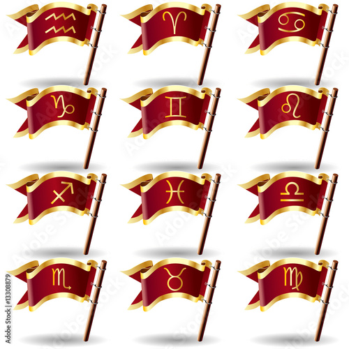 Zodiac astrology signs on royal vector flag buttons