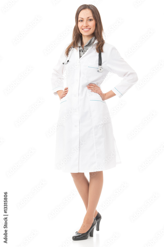 Full body portrait of female doctor or nurse, isolated Full body portrait of female doctor or nurse, isolated