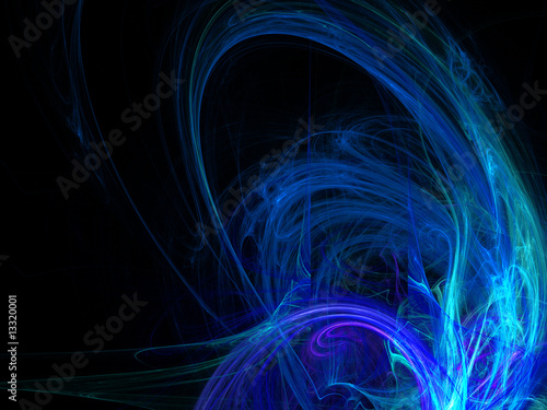 Digitally rendered abstract blue energy wave fractal on black.