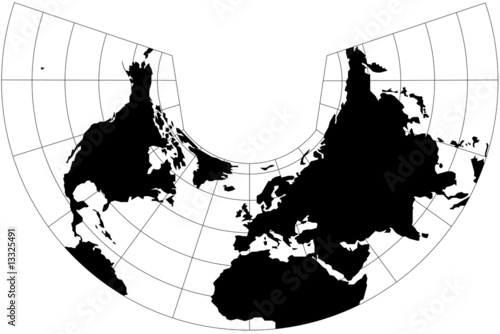 Karte der Nordhalbkugel in Albers-Projektion, schwarz, weiss