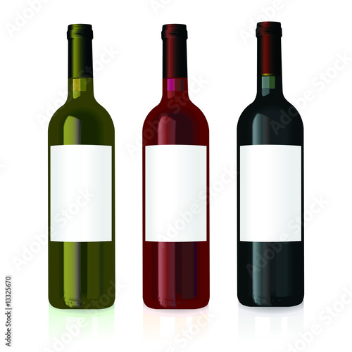 three vector bottles of wine