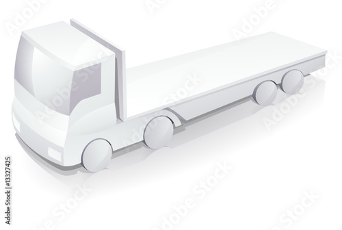 Camion semi-remorque blanc à plateau (reflet)