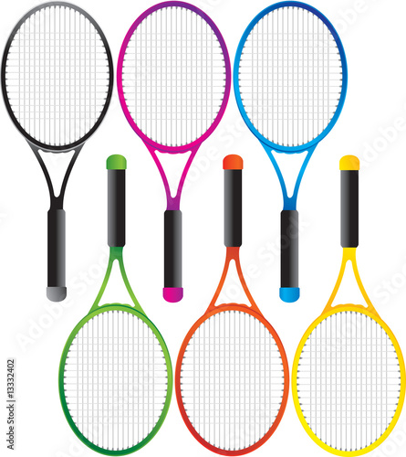 Multiple colored tennis rackets