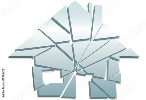 Broken Home concept as house symbol shattered to pieces