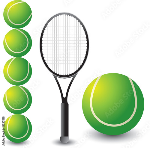 Tennis balls and racket