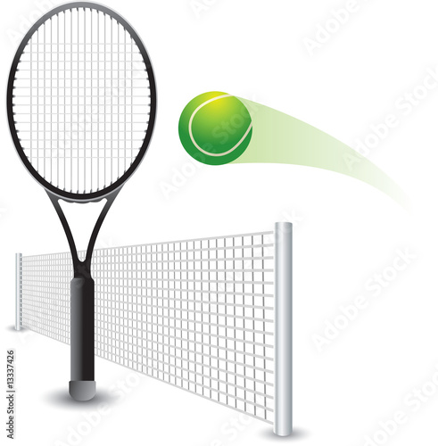 Tennis ball going into racket