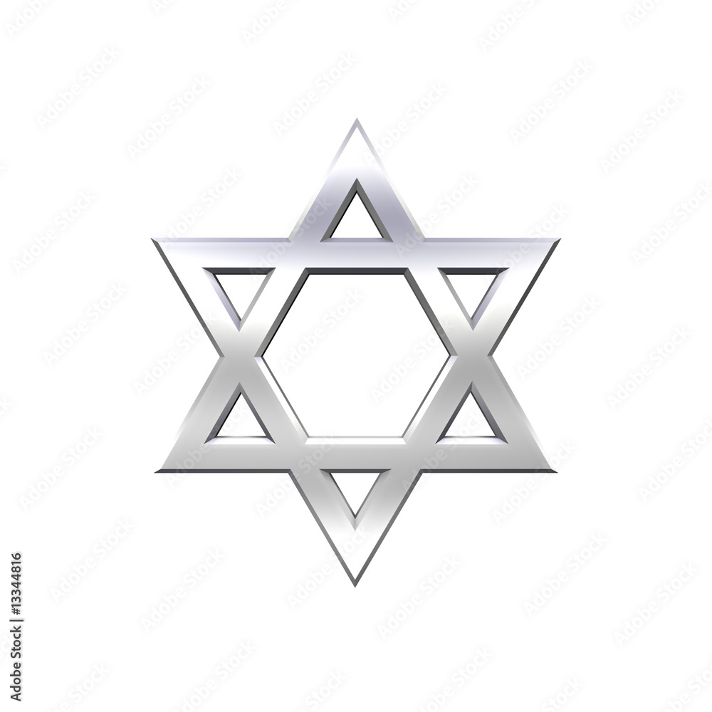 Chrome Judaism religious symbol isolated on white. Chrome Judaism religious symbol isolated on white.
