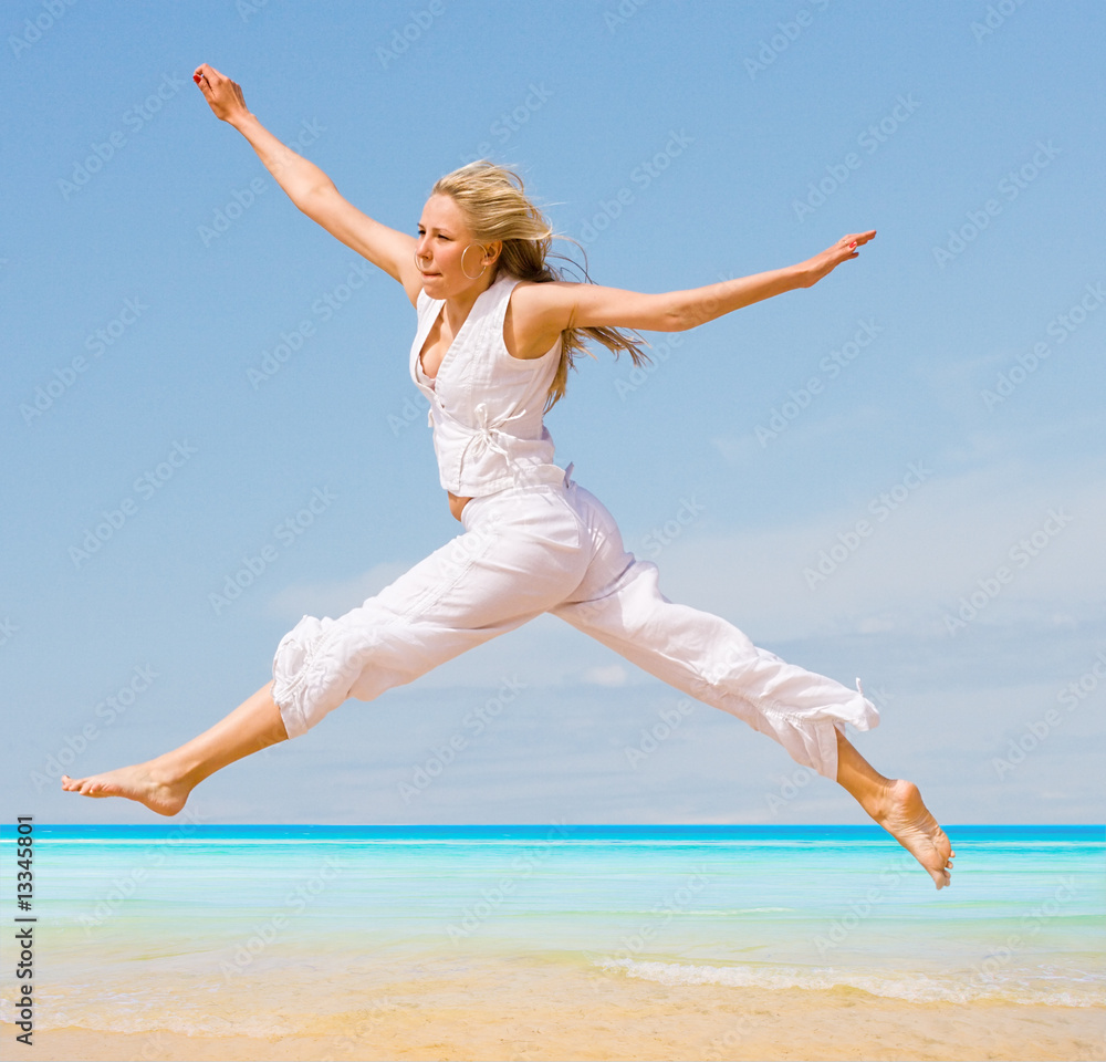 Girl running in long leaps Girl running in long leaps
