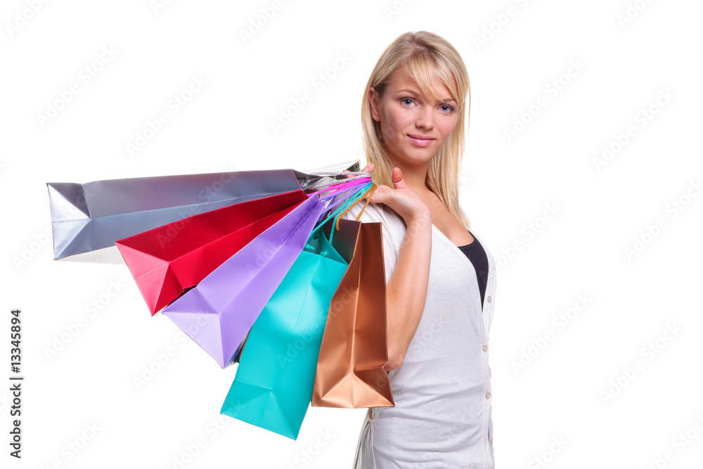 Blonde woman with shopping bags