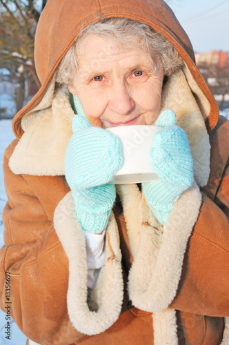 happy garndmother with mug photo