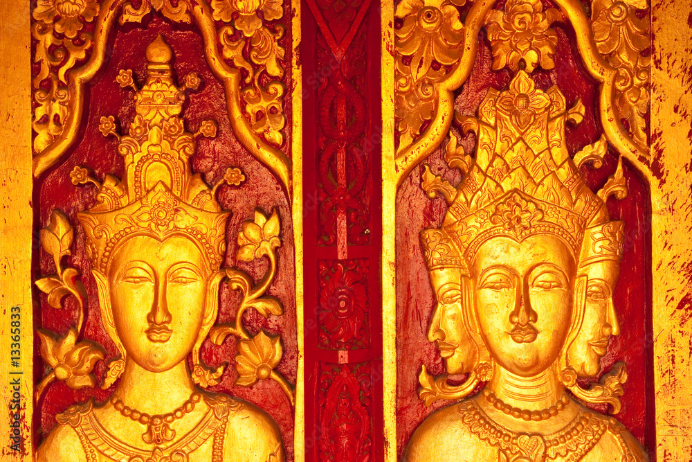Deva and angel in Thai style carving art
