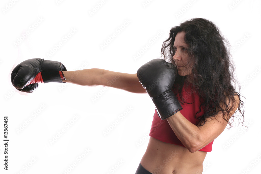 Woman with boxing gloves isolated in white