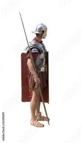 A Roman legionary soldier isolated on white photo