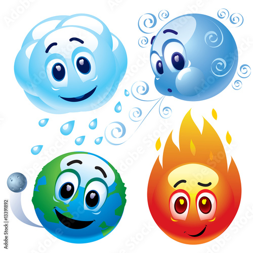 natural elements water, wind, earth and fire