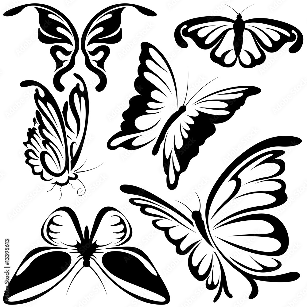 Abstract Butterflies - black illustration symbols Abstract Butterflies - black illustration symbols