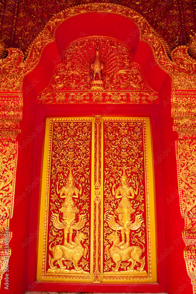 Traditional Thai style Buddhist church door