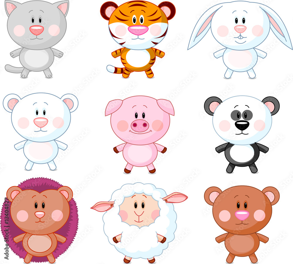 Cute animals cartoon set. Vector