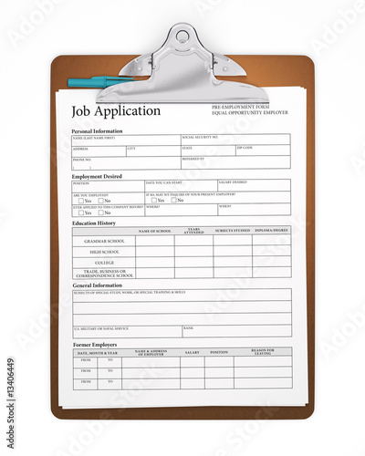 Bilde på lerret Isolated Clipboard with Job Application Form