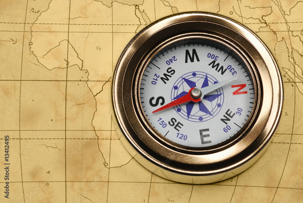 Ancient compass and map Ancient compass and map