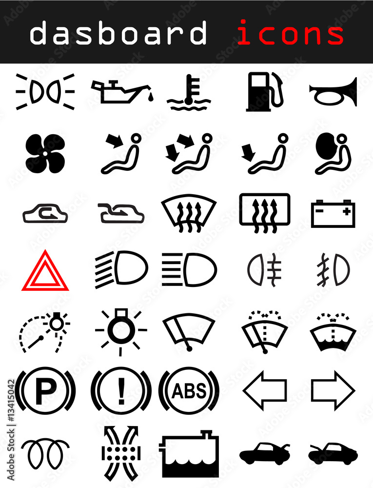 Vector Balck Car Dashboard Icons Set Stock Vector - Illustration of interface, d