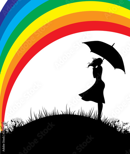 Women with umbrella and color rainbow