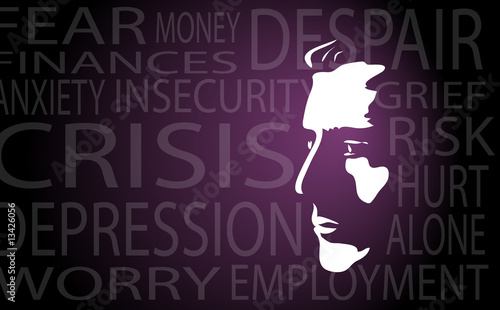 Man`s head silhouette with text