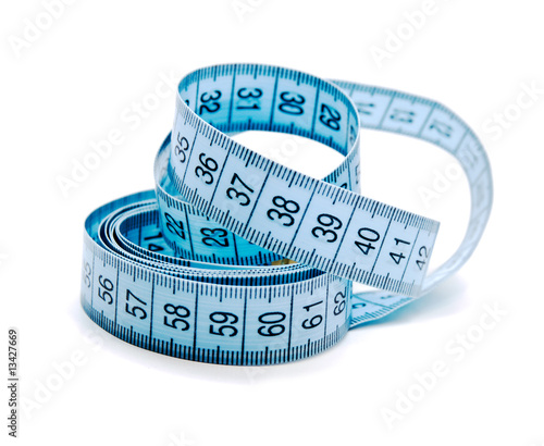 Blue measuring tape isolated on white