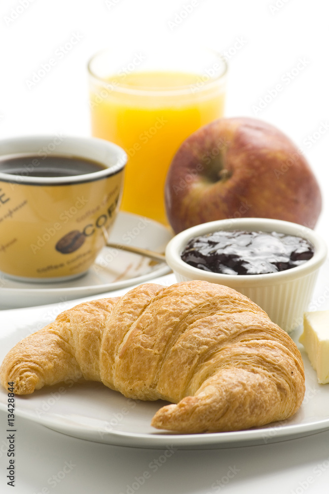 delicious continental breakfast of coffee and croissants delicious continental breakfast of coffee and croissants