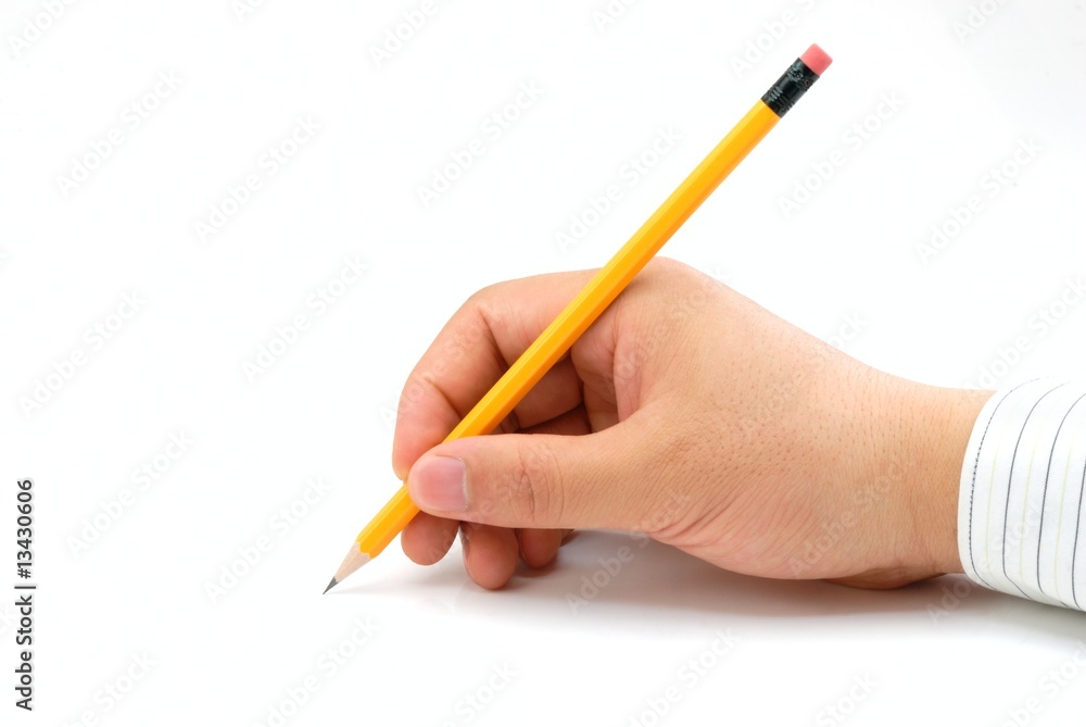 Pencil in hand isolated on white background Pencil in hand isolated on white background