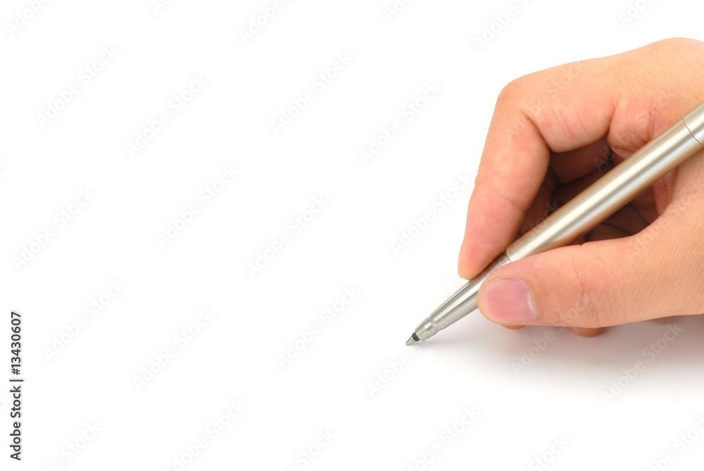 Ball pen in hand isolated on white background Ball pen in hand isolated on white background