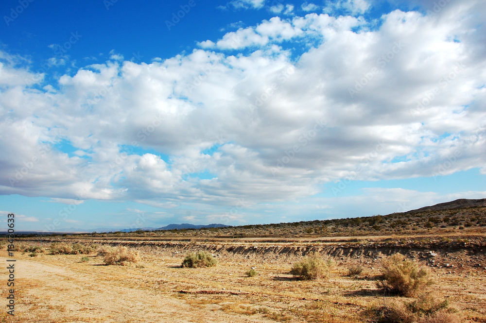 Desert Landscape with Blue Sky and Clouds Desert Landscape with Blue Sky and Clouds