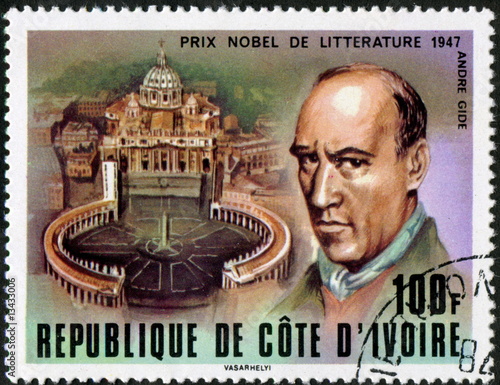 République de Côte d'Ivoire. Prix Nobel. Gide. Timbre postal photo