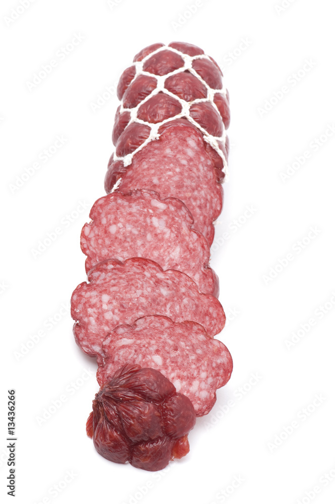 Cut sausage on white Cut sausage on white