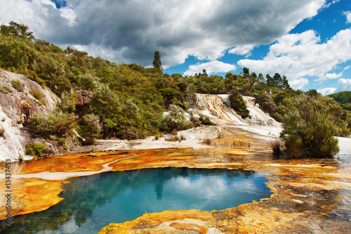 Hot spring in volcanic valley , New Zealand