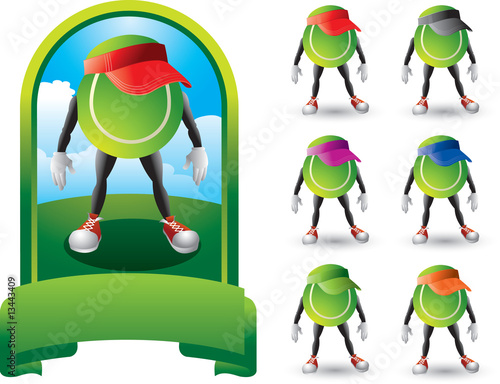 Tennis ball cartoon characters with visors