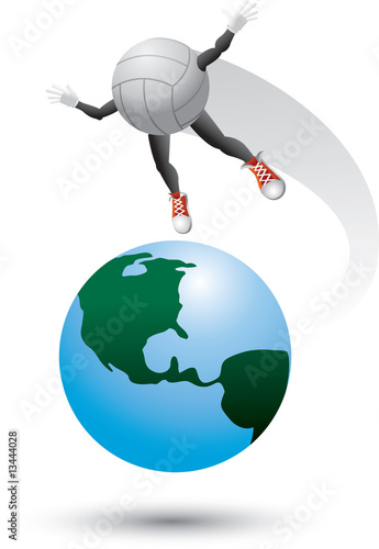 Fototapeta Naklejka Na Ścianę i Meble -  Volleyball cartoon character around the world