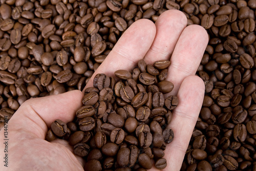 Eine Hand voller Kaffeebohnen