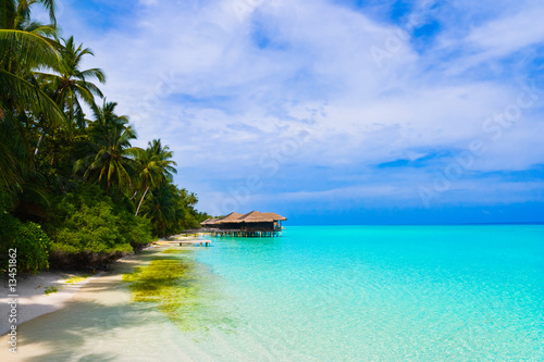 Water bungalows on a tropical island