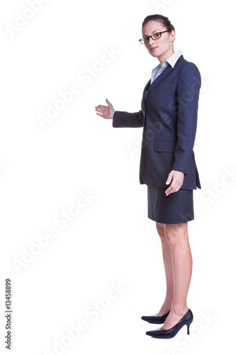 Buisnesswoman welcoming gesture