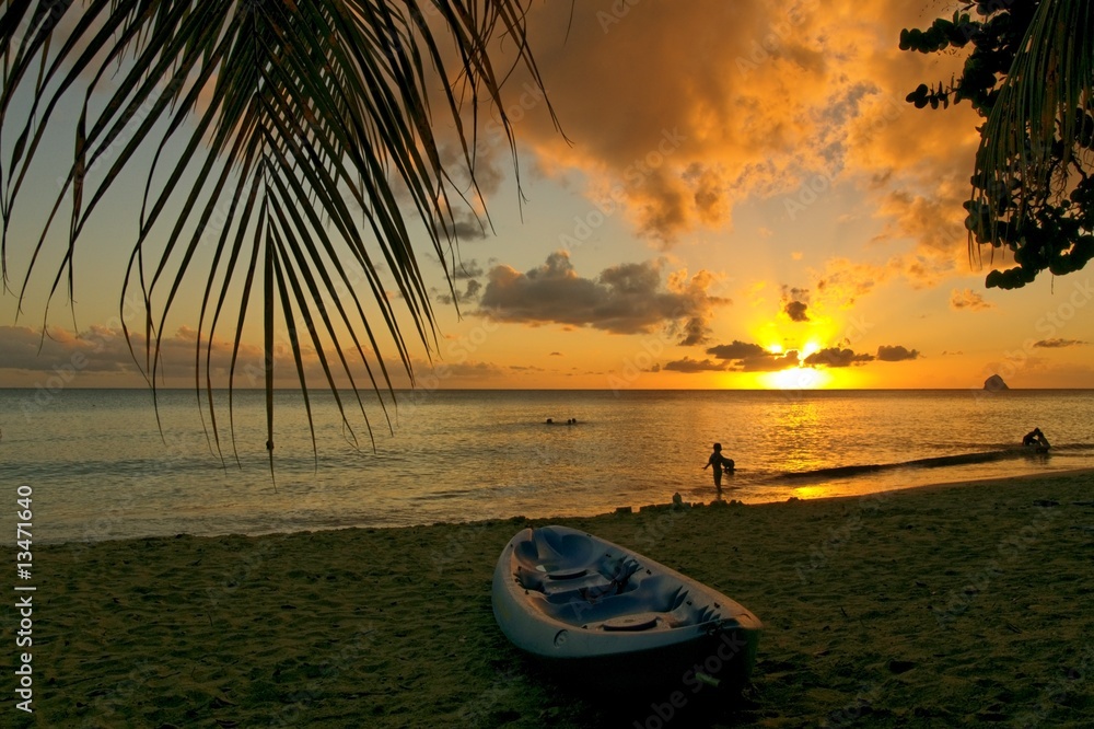 Canoe au coucher de soleil, Martinique Stock Photo | Adobe Stock