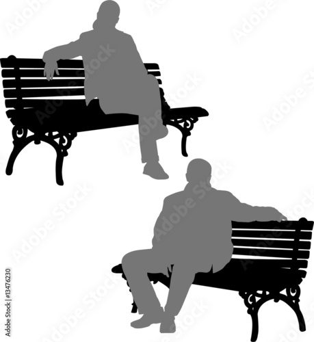 silhouettes of man and woman sitting on the park bench - vector