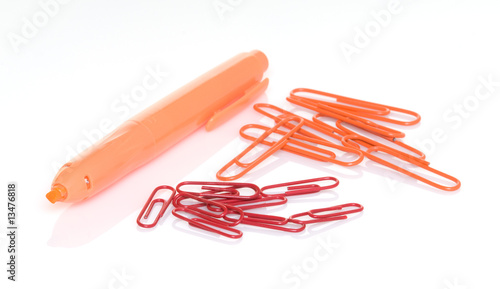 Orange Highlighter and Paper Clips