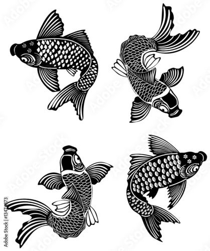 Koi fishes in traditional Japanese ink style