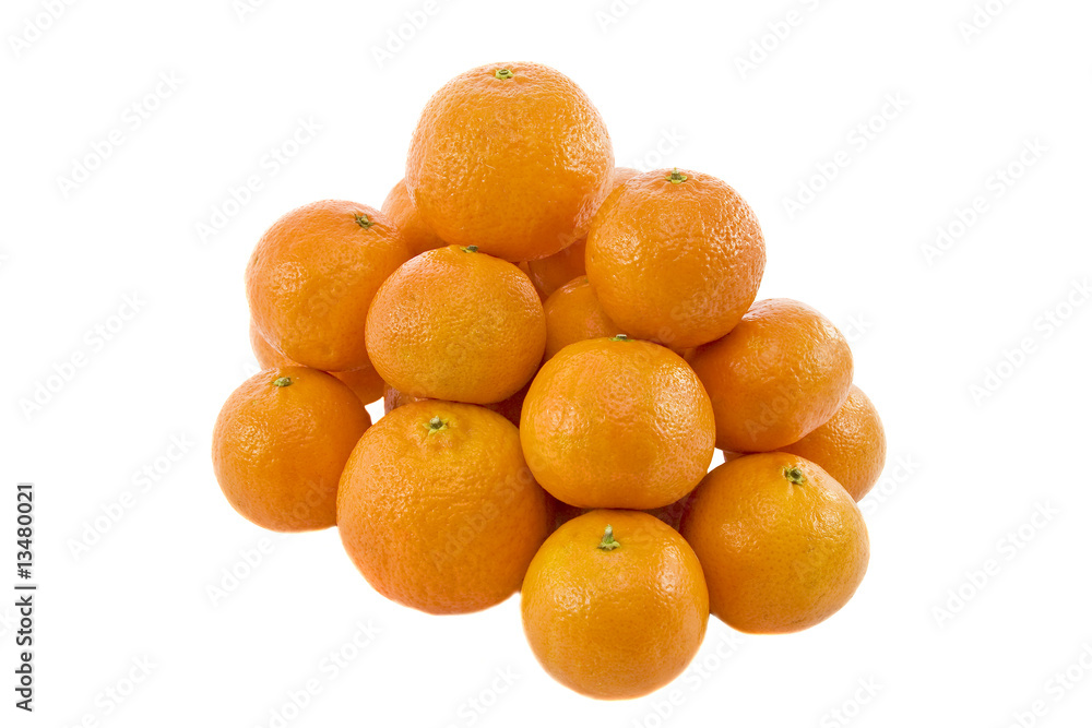 Heap of ripe fresh juicy tangerines isolated over white backgrou Heap of ripe fresh juicy tangerines isolated over white backgrou