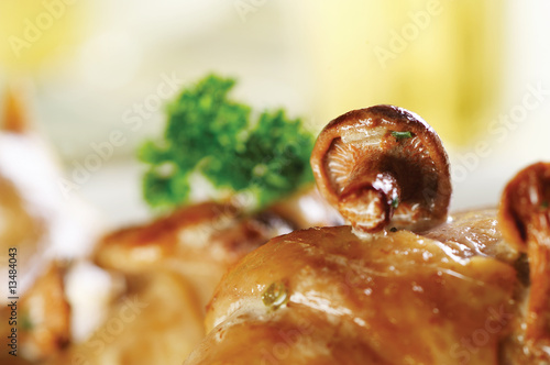 Detail of mushroom on fried chicken