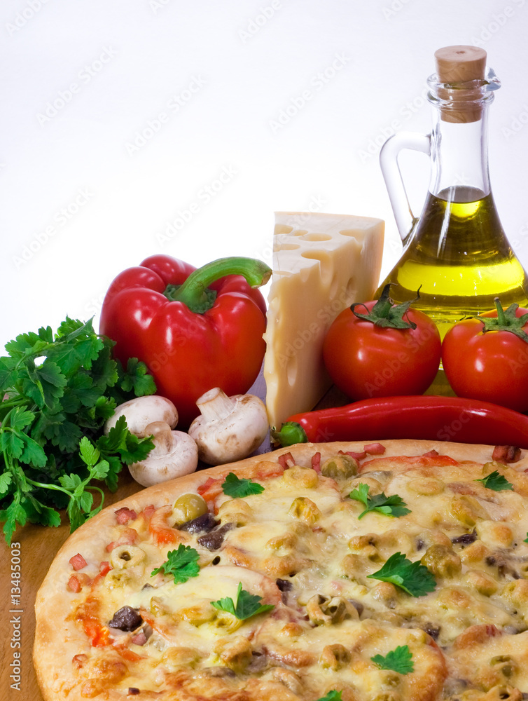 Pizza and ingredient on white Pizza and ingredient on white