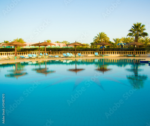 Beautiful blue hotel pool in the summer